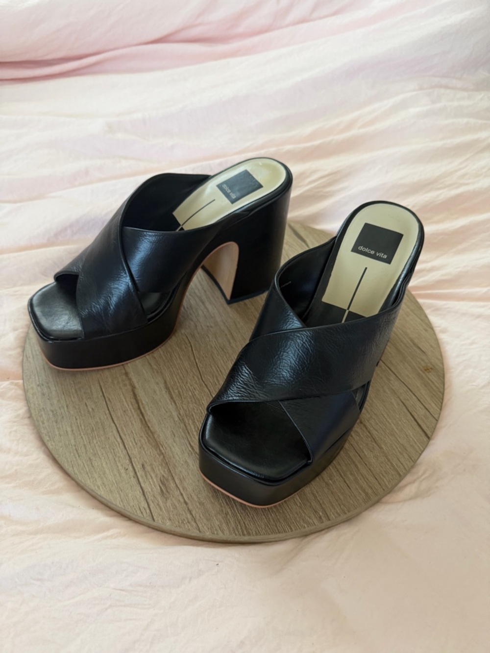 Dolce Vita Black Leather Platform Mule Heels SIZE 7.5 Never Worn